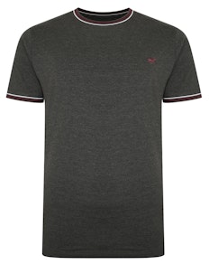 Bigdude T-Shirt mit Kontraststreifen Grau Tall Fit